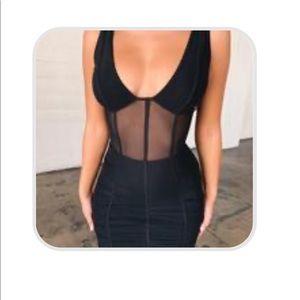 Plunge Neck Mesh Waist Bodycon Dress from SheShow